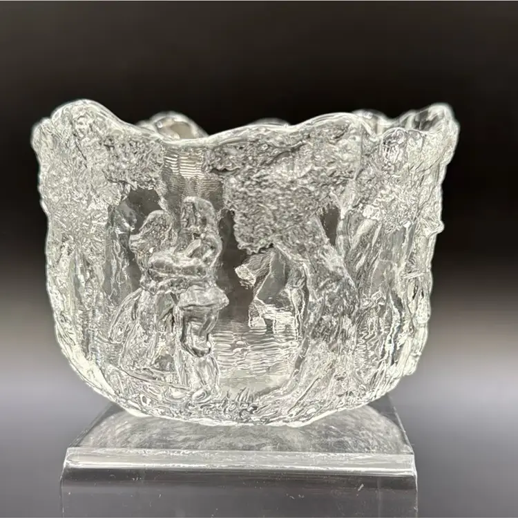 Vintage Kosta Boda Texture Art Glass Bowl Rhapsody Dancing Couple Made In Sweden.