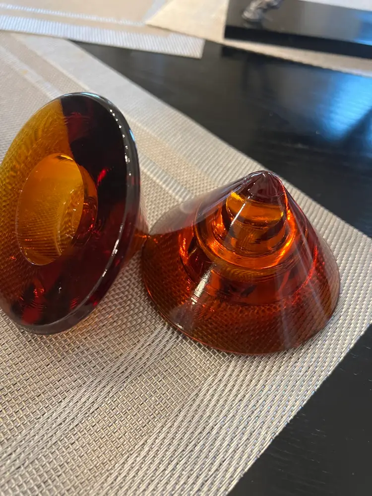 Vintage Glass Candle Holders.   Set of Two Beautiful Honey Amber Color