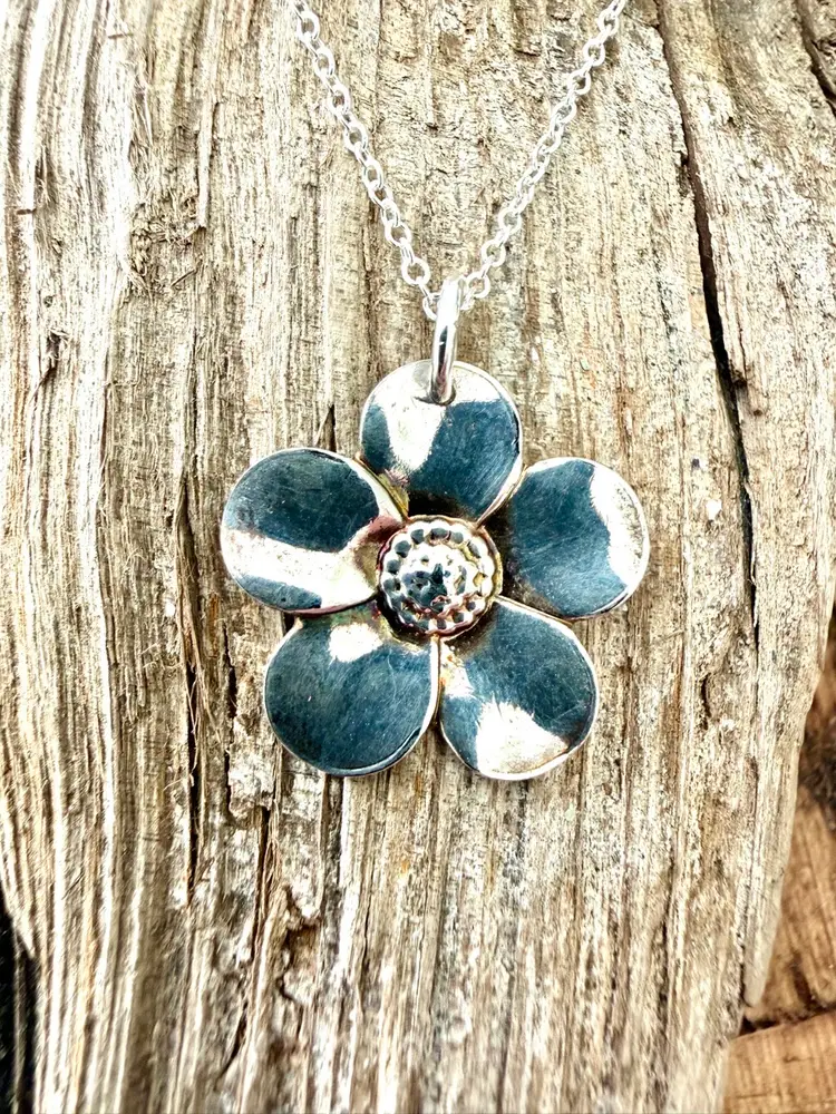 Sterling Silver Flower Pendant On SS Chain Necklace
