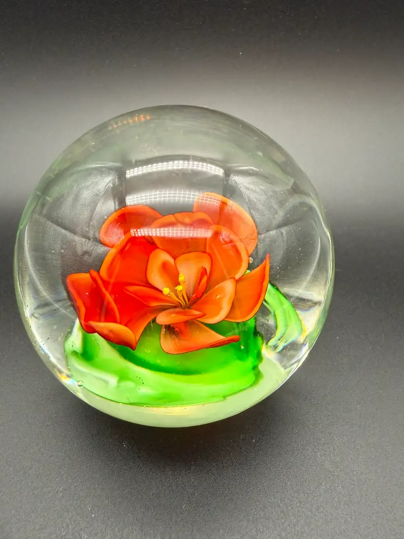Peach Colored Flower Paperweight - Stunning!