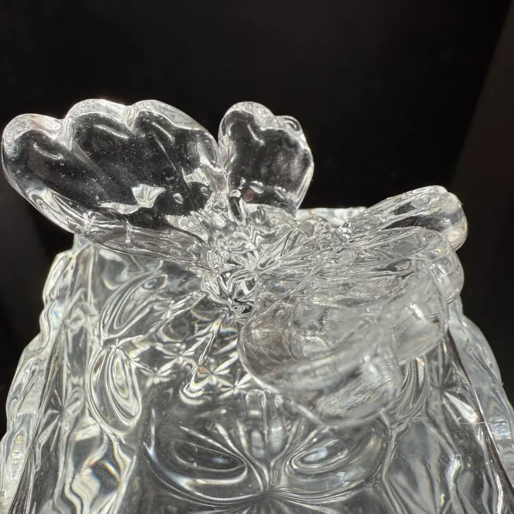 Vintage Pressed Clear Class Butterfly 🦋 Jewelry Trinket Box 3” x 3” AS IS