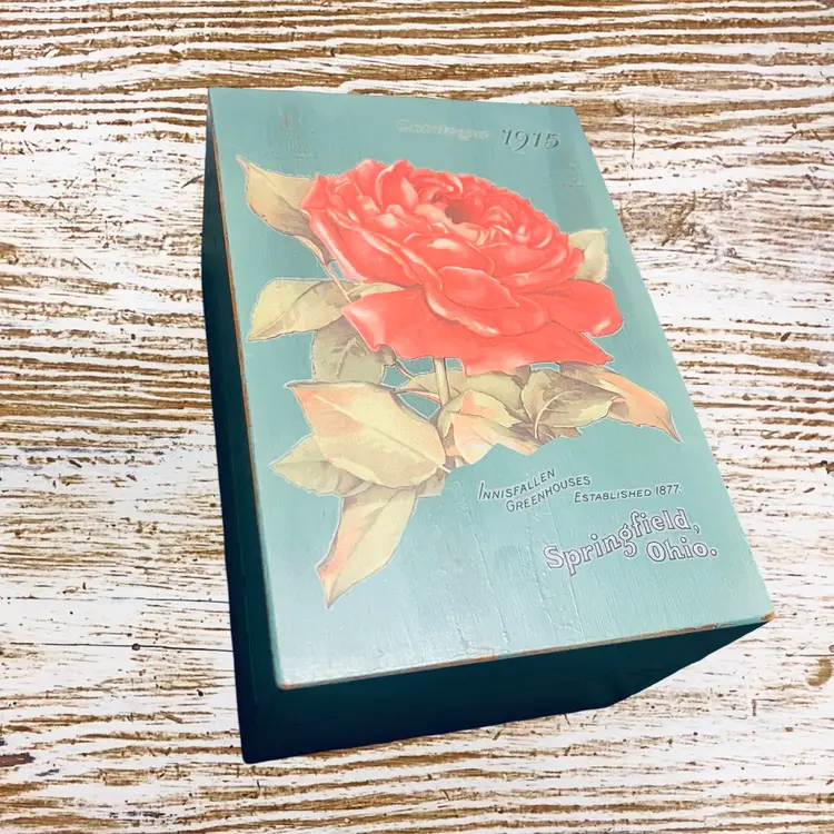 008 Vintage Hand Painted Wooden Floral Red Roses Green Recipe Box CottageCore Farmhouse Boho DIY Upcycled Decor Made By Me Drnksuzy OOAK Original