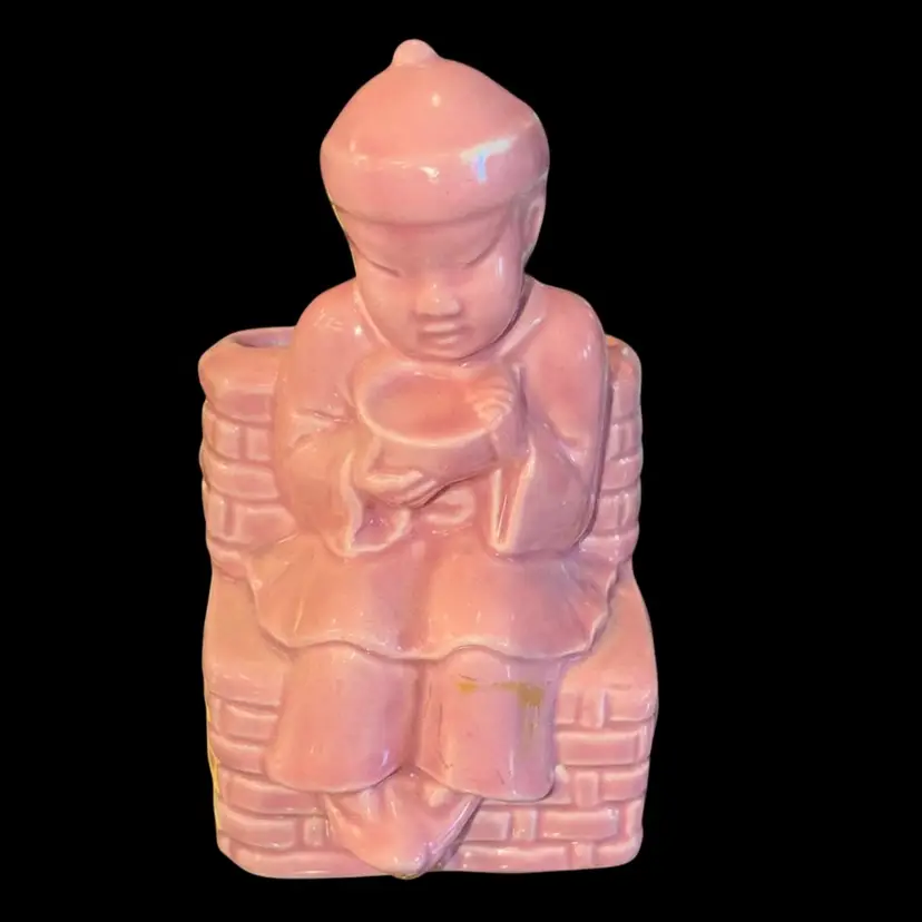 Vintage Fredericksburg Pottery Planter Asian Child w/ Rice bowl - Circa 1950’s