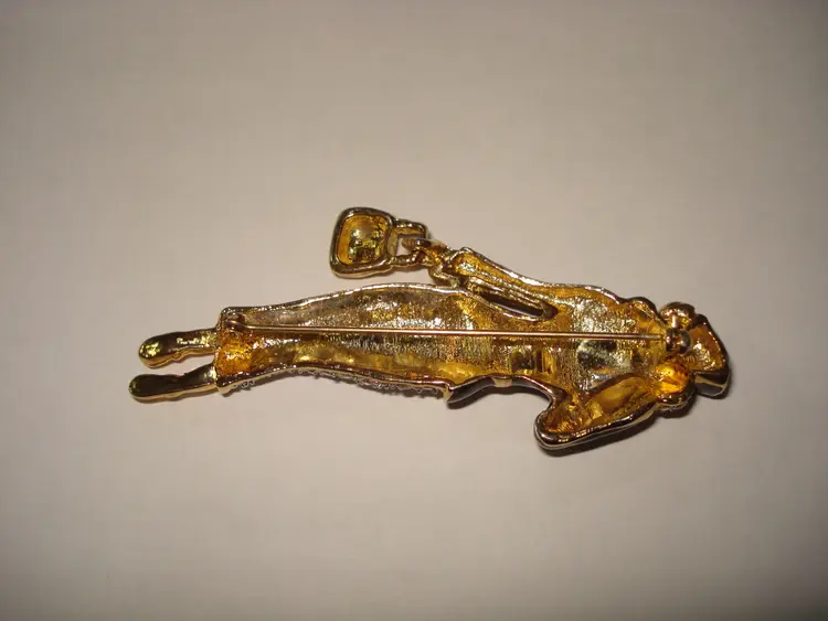 Vintage Enamel Rhinestone High fashion Lady Brooch Pin   Purse Dangles!