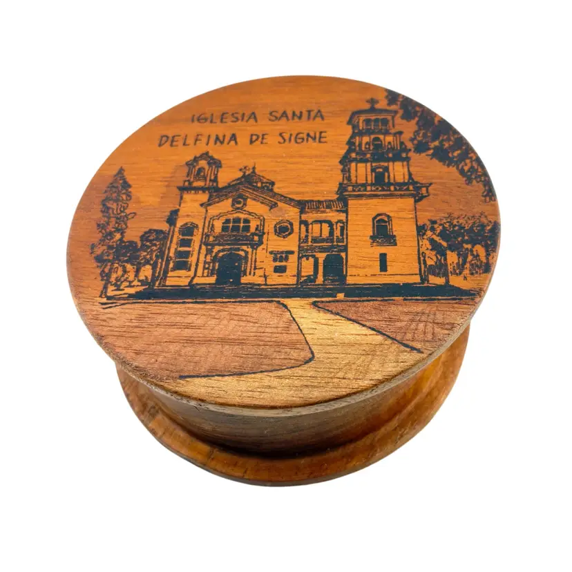 Vintage Wooden Trinket Box - Iglesia Santa Delfina De Signe Guatamala 4.5” Wide x 2” Tall