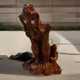 Vintage Redware Pottery Derpy Hound Dog Sculpture 6.25"H SIGNED by Artist