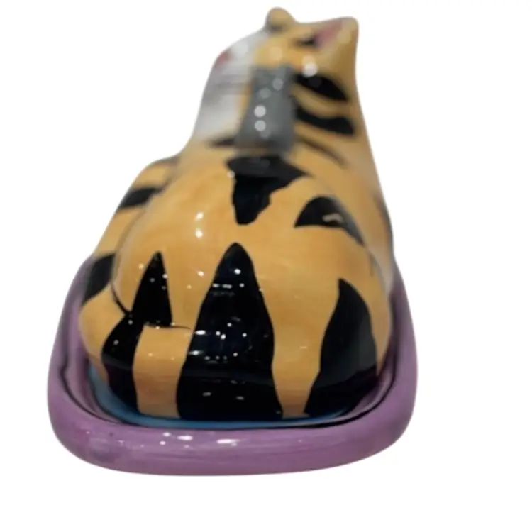 Vintage Catzilla Ceramic Butter Dish Hand Painted By Candace Reiter - 2002