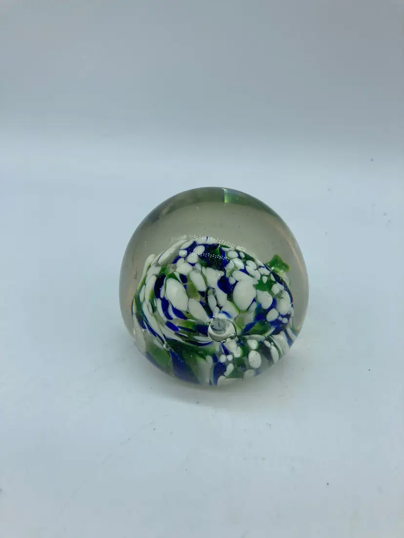 Blue, Green and White Glass Paperweight *