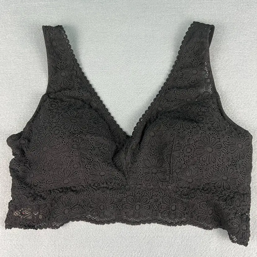 Black Lace Bralette Wireless Bra Crop Top Stretch Floral Lace Padded XL