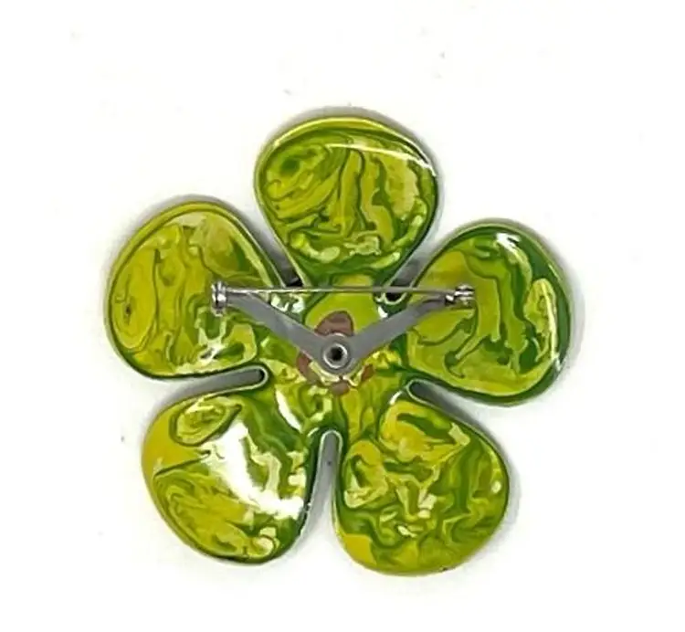 Vintage Swirled Green Enamel Flower Brooch