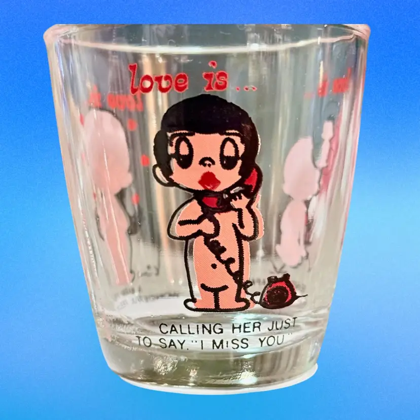 Vintage Love is... Calling Her Kim Casali Cartoon Los Angeles Times 6oz Retro Glass (1970s)