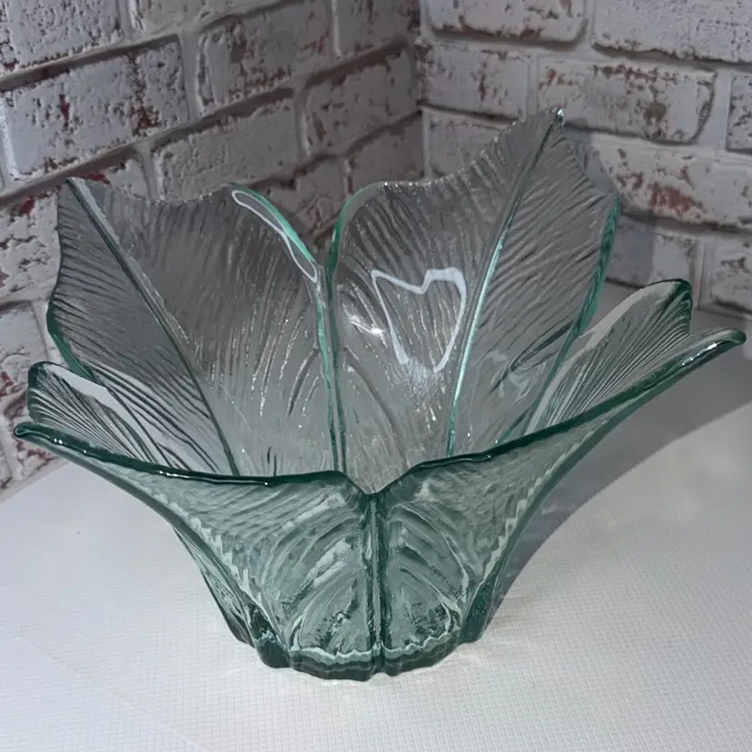This is a large San Miguel recycled green glass flower bowl 12” Opening & 7” Tall