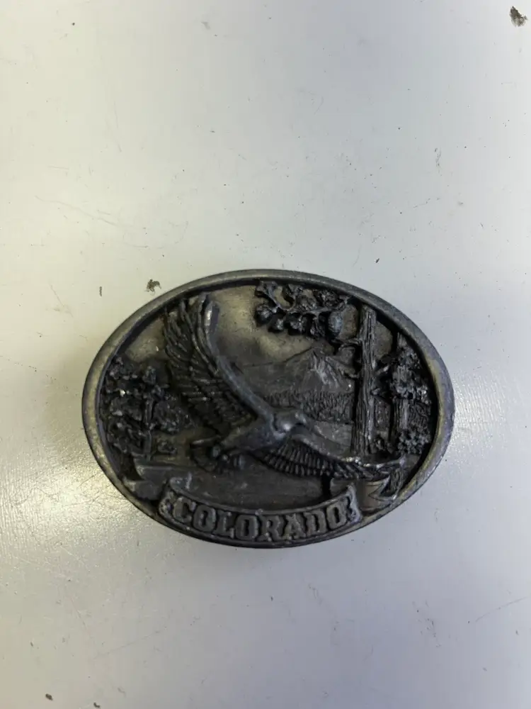 Vintage C&J Pewter Belt Buckle Colorado Eagle Mountains