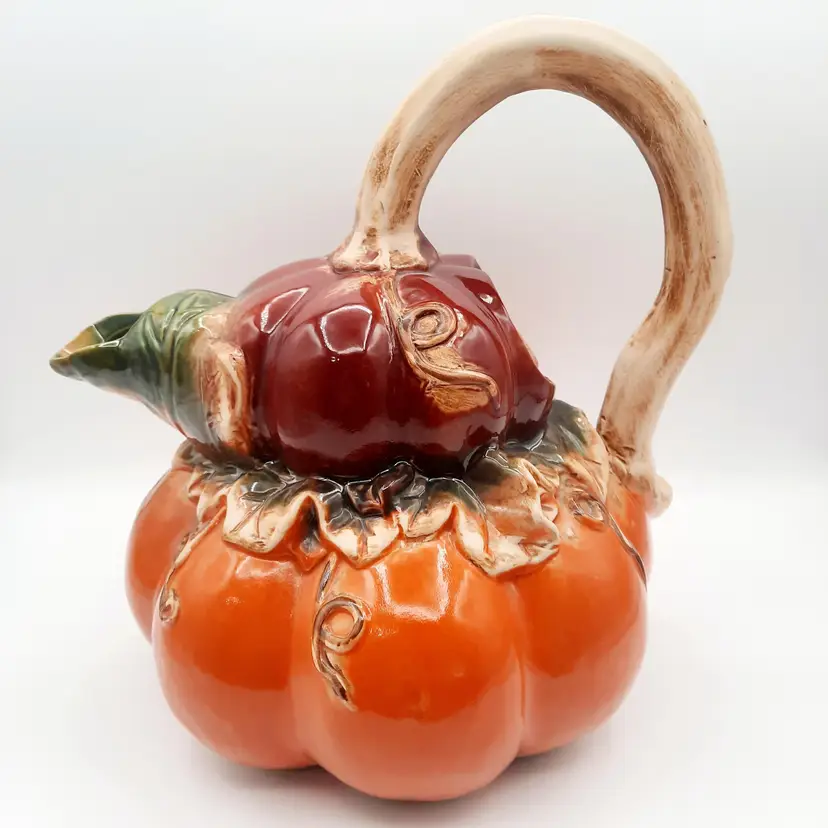 Pumpkin Gourd Leaf Pottery Pitcher Fall Autumn Thanksgiving