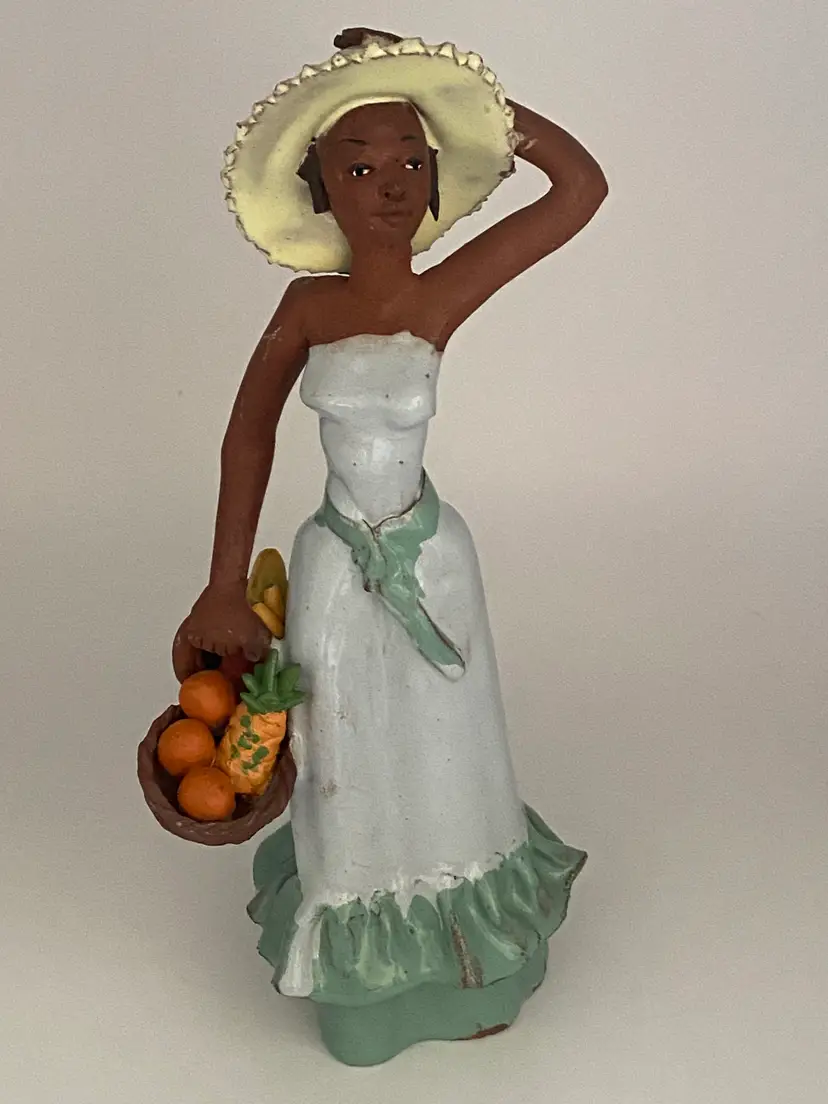 Redware Island Girl Figurine, 8" Tall, Artist Signed