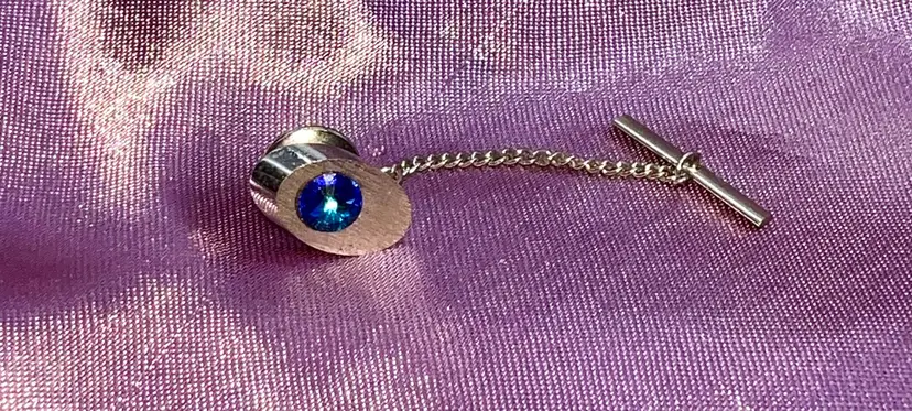 Vintage Sarah Coventry Tie Tack Blue Stone Brushed Silver Tone