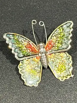 Butterfly Sparkle! Enamel/Silver Tone Brooch 1.5”