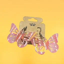 Pair Of Pierced Butterfly Earrings Plastic And Light Weight. Pink, White & A Shimmering Gold.
Hand Made