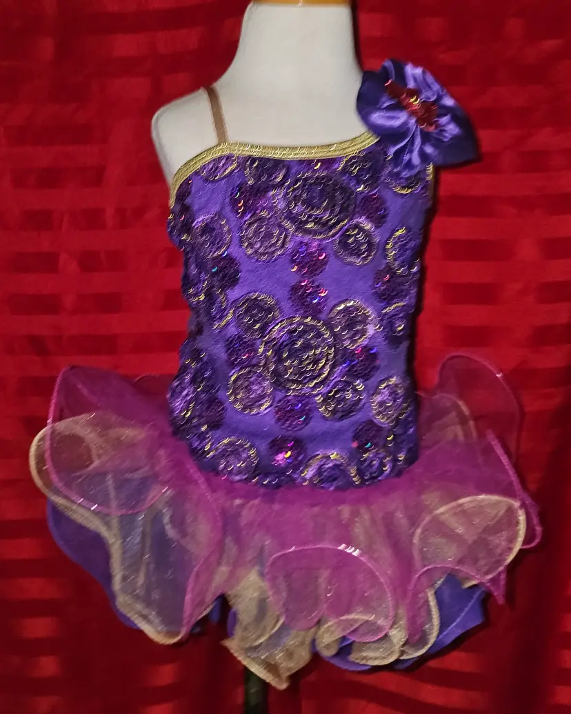 Curtain Call Girls Purple Floral Leotard with Tutu Size CSM Style E481