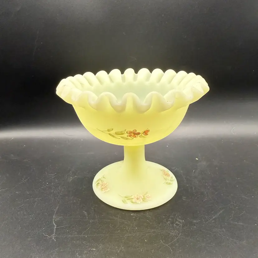 Fenton Satin Custard Compote Hand-Painted by Bev Archer