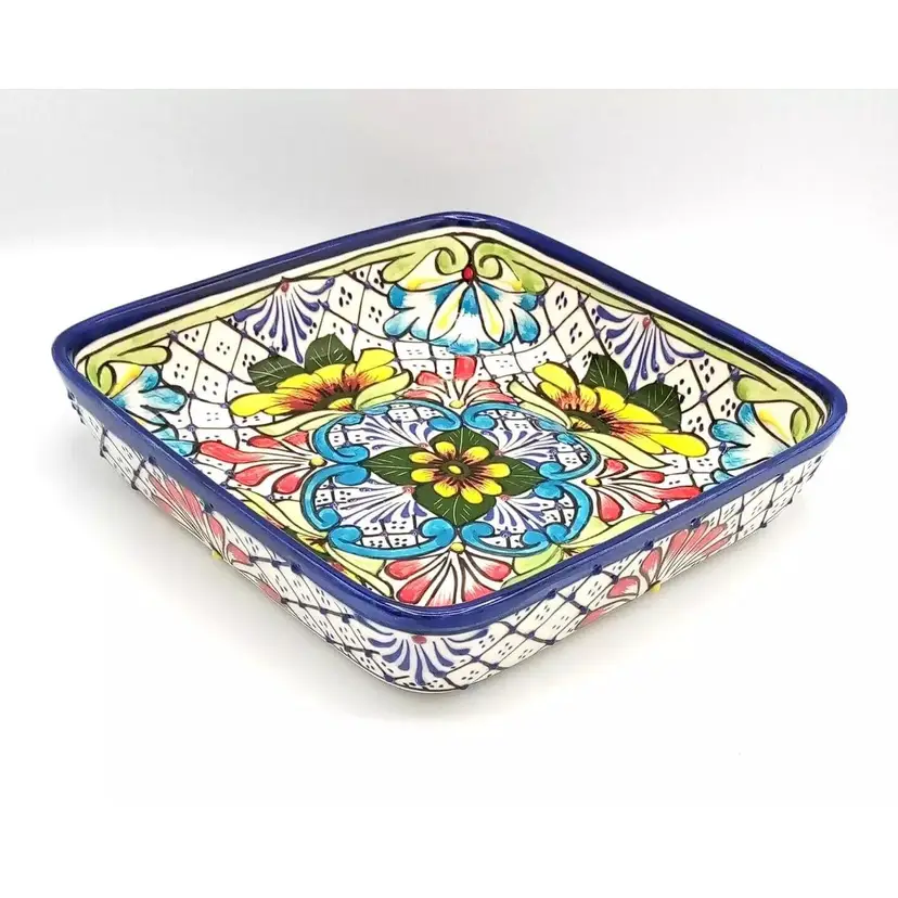 Talavera Pottery Square Casserole Dish, Dot Relief, Alba Mexico 9.5" x 9.5"