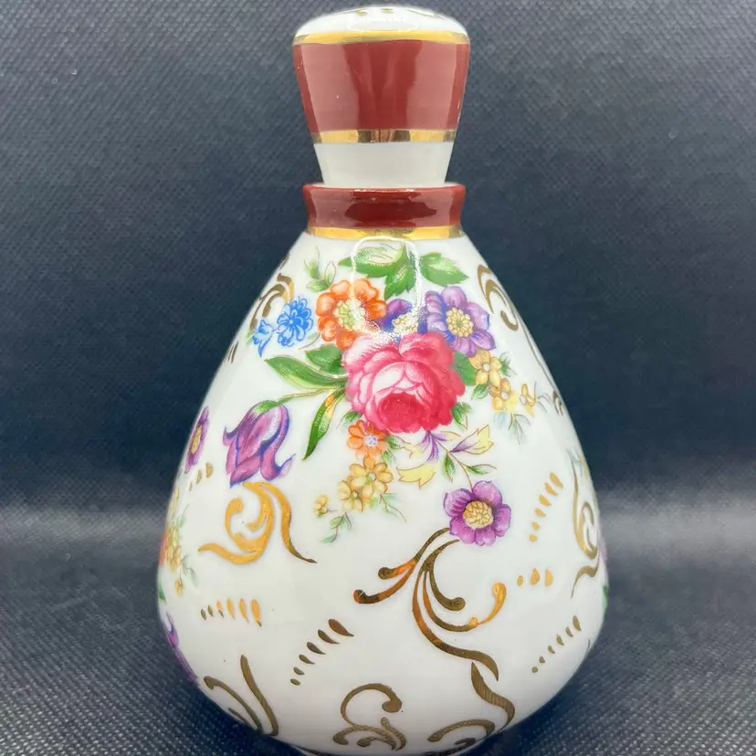 Vintage Matson Mfg Co NY City Import Floral Gold Gilt Perfume Vanity Bottle