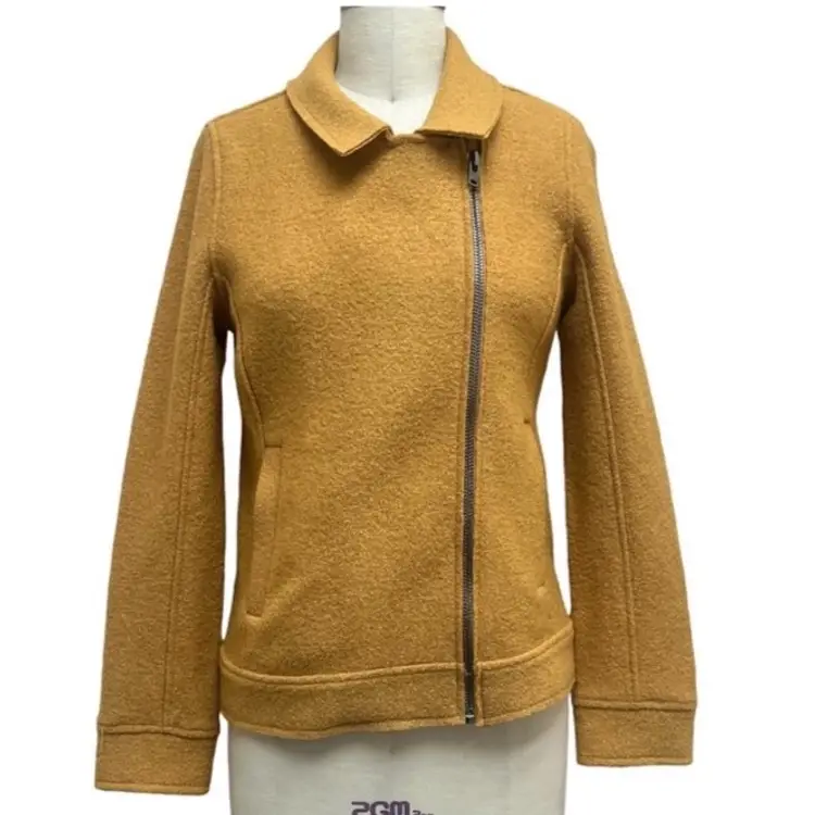 NWT Tahari Mustered Yellow Wool Blend Motorcycle Jacket