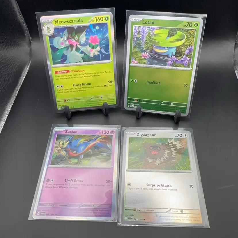 Pokémon Lot Meowscarada Holo, Lotad Holo, Zacian Holo, Zigzagoon Holo