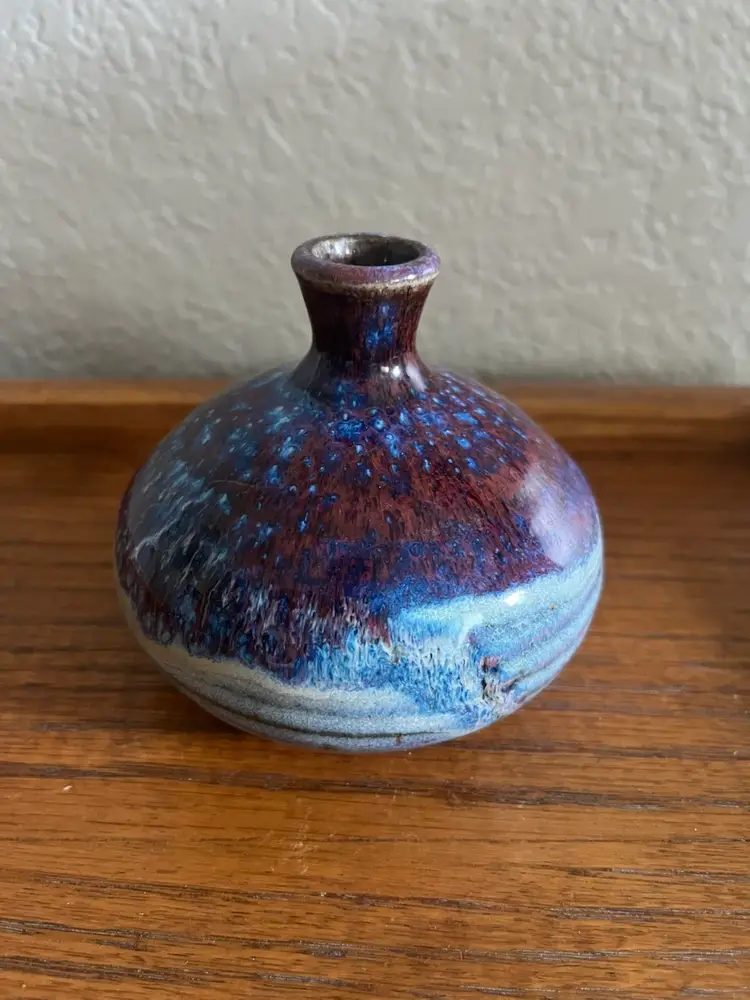 Ceramic Studio Pottery Base Purple Blue Red Signed