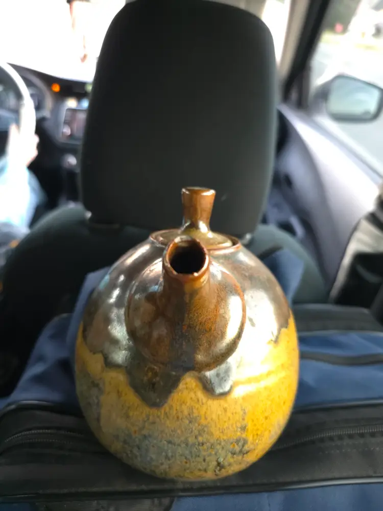 Vintage Studio Pottery Teapot Earthy Drip Glaze Brown Green Handmade Rustic Boho Mid Century Style