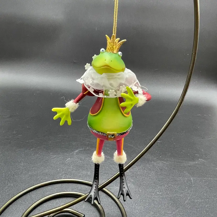 Frog Prince Resin Hanging Christmas Ornament Whimsical Fairy Tale Kistchy