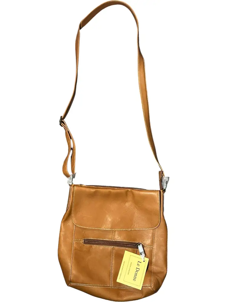 Le Donne Tan Leather Collection Shoulder Handbag Purse Satchel LD-7023 NWT