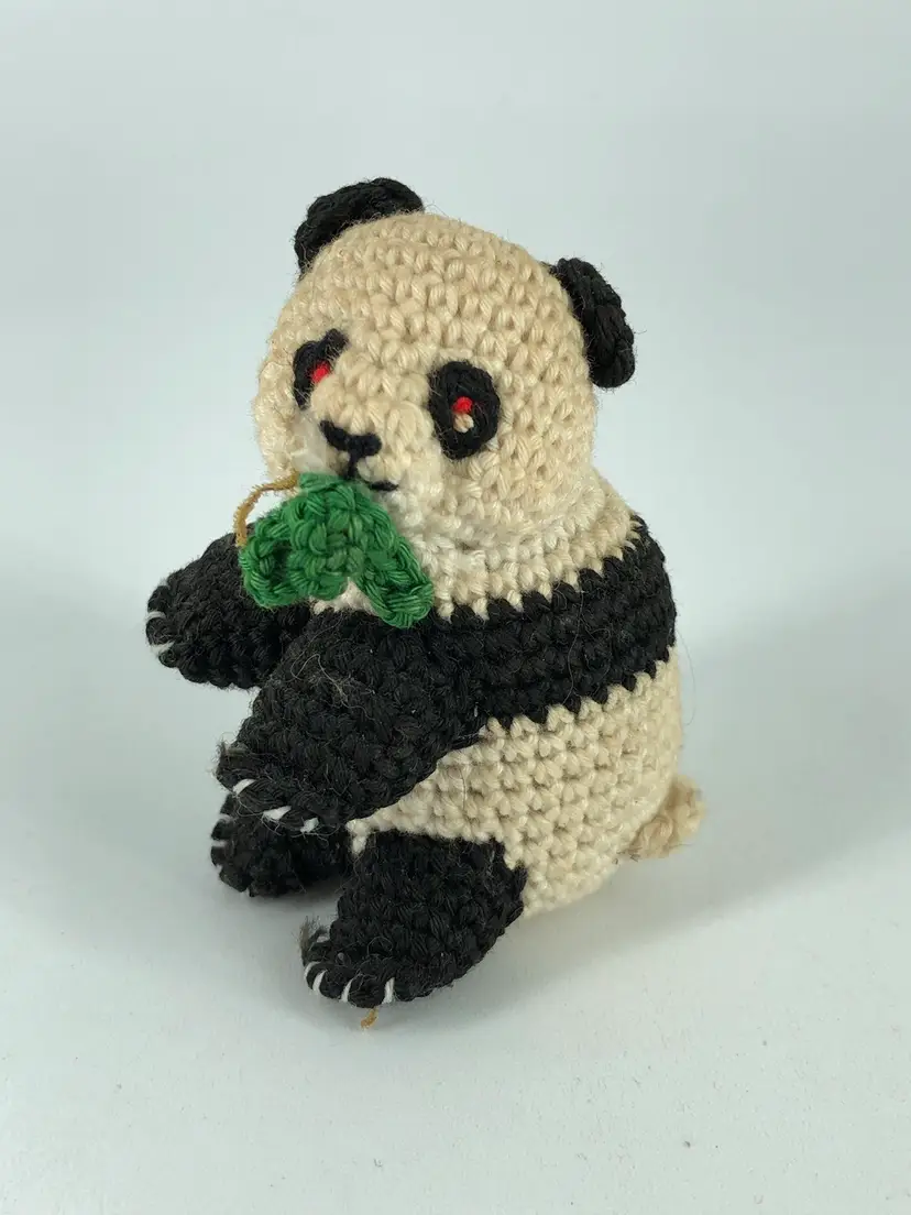 Vintage Knitted Crocheted Miniature Panda Bear Figurine