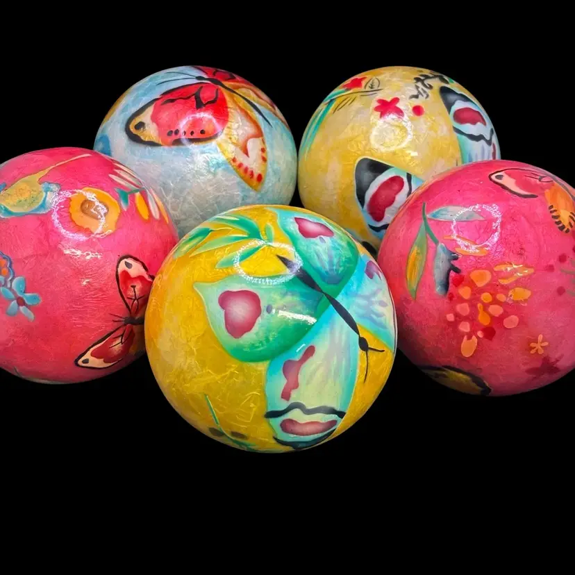 Springtime Butterfly & Flowers Decorative Balls Orbs Set Of 5