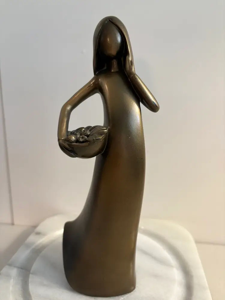 Haley Max Collection "Beauty" Gold Metallic woman holding A Fruit Basket