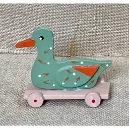 Vintage Russ Green Duck Pull Toy Christmas Ornament Cottagecore Farmhouse