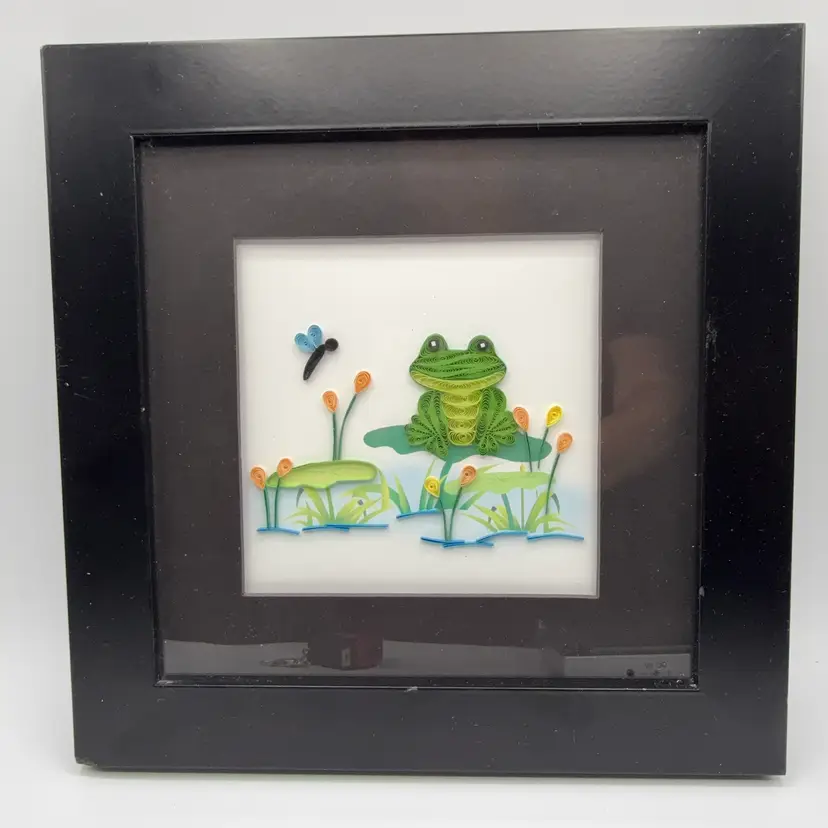 Hand Made Framed Paper Quilling Art Frog
