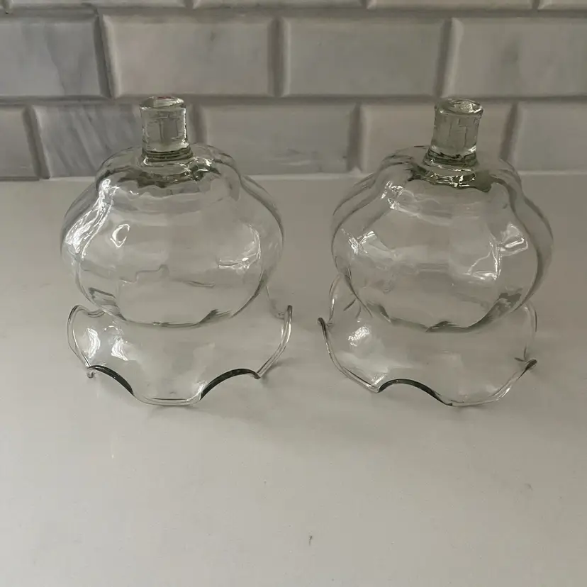Home Interiors Clear Glass Ruffled Votive Pair