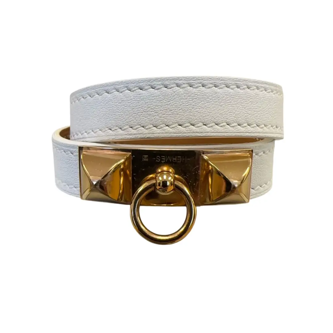Hermes Epsom Rivale Double Tour Bracelet White