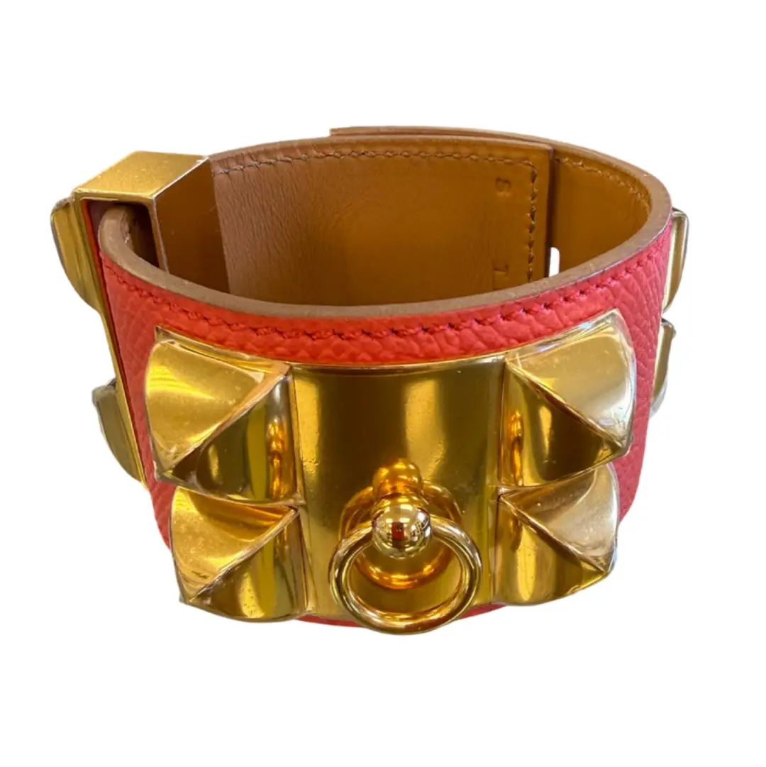 Hermes Coral Epsom Collier De Chien Bracelet
