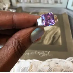 #01 - Vintage Sterling Silver Clear and Purple Cubic Zirconia Ring - Size 6