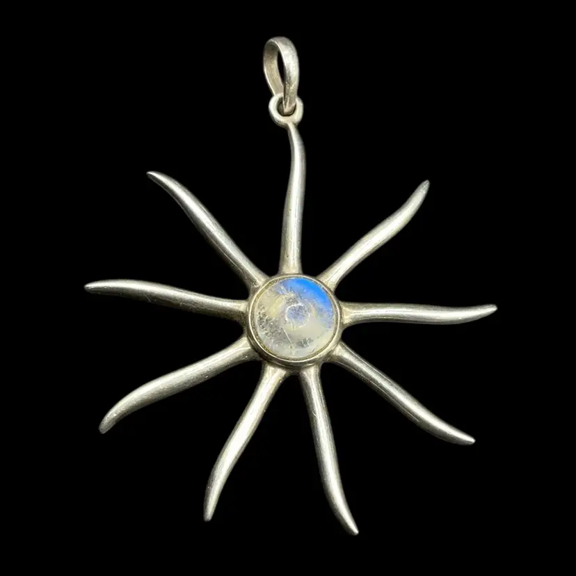 Sterling Silver 1.75” Quartz Cabochon Sun Pendant