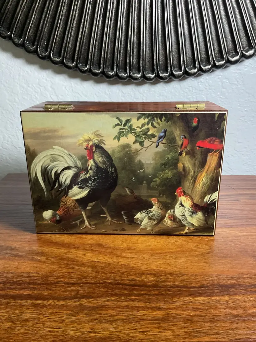 Decorative Wooden Trinket Box Featuring “Poultry and Other Birds”