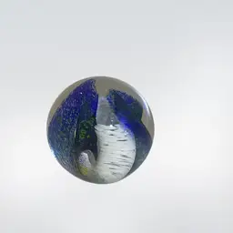 2025 Signed Wilkerson Glass Blue & White Swirl Paperweight