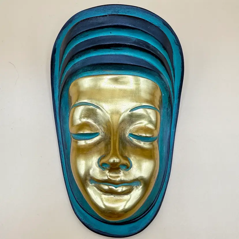 Peter Achatit Pottery Mask Wall Decide Germany 1950s 6.5”
