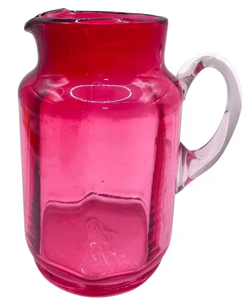 Vintage Hand Blown Art Glass Cranberry Pink Creamer Pitcher Applied Handle 4.25”