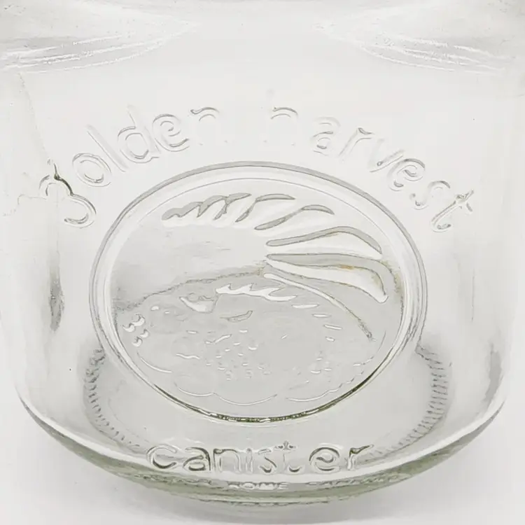 Vintage Golden Harvest 5.5" Tall Glass Canister Jar with Green Screw on Lid