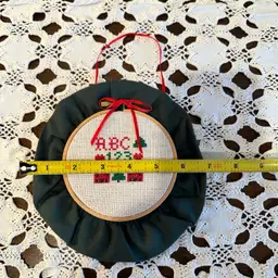 Vintage homemade cross stitch Christmas ornament
