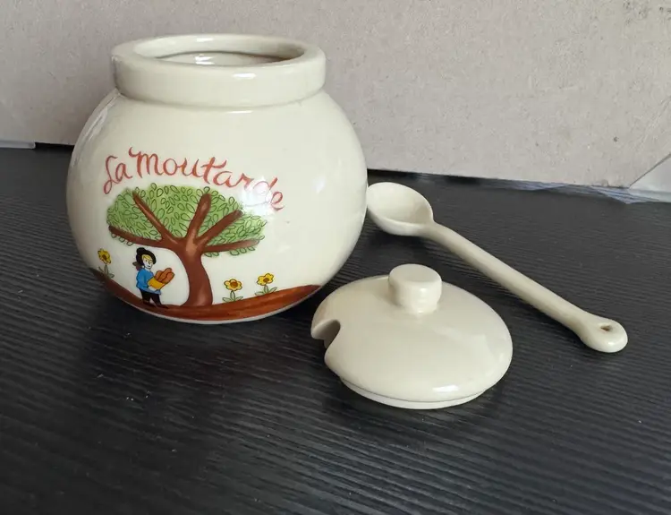 Vtg Gallery Originals La Moutarde Mustard Pot Condiment Jar Spoon 1984