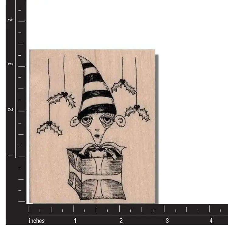 Christmas Elf Box With Mistletoe Rubber Stamp